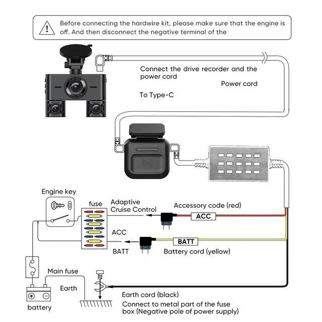 Alt view image 5 of 7 - Type-C Hardwire Kit, 180° Radar Detection, Low Voltage Protection | Suitable for Dash Cam V7/V7PLUS/V8PLUS/V8MAX/V8Ultra/V9, 12V-24V to 5V/2.5A, 24H Radar Detection Parking Monitoring