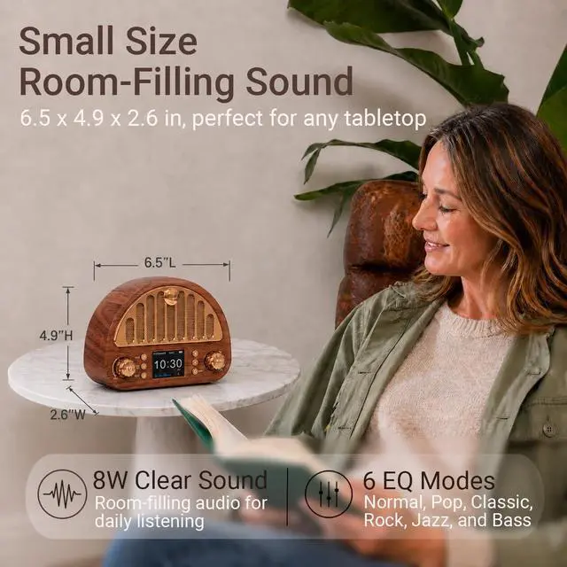 Alt view image 7 of 7 - Vintage FM Radio with Bluetooth & NOAA Weather Alerts & Alarm Clock | 40 FM Presets, Digital Tuning LCD Color Screen, USB-C Rechargeable, Retro Style for Home Office Bedroom Kitchen Tabletop