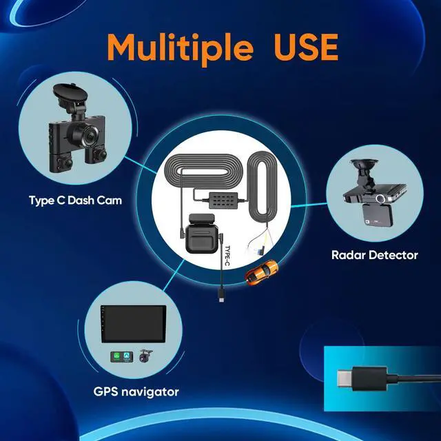 Alt view image 7 of 7 - Type-C Hardwire Kit, 180° Radar Detection, Low Voltage Protection | Suitable for Dash Cam V7/V7PLUS/V8PLUS/V8MAX/V8Ultra/V9, 12V-24V to 5V/2.5A, 24H Radar Detection Parking Monitoring