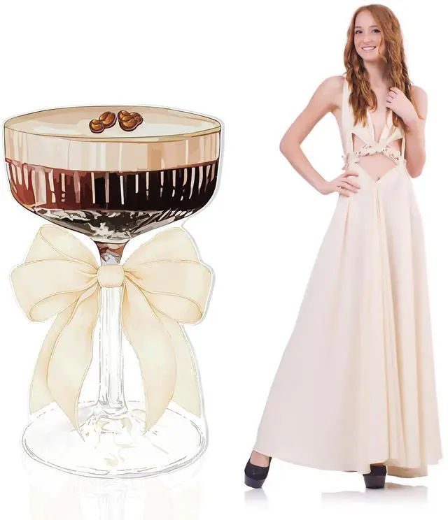 Main image of 4 FT Espresso Martini Decorations Martini Bow Cardboard Cutout | A Tini Bit Older Birthday Cutout Stand for Women Bar Bachelorette Bridal Shower Wedding Party Decor