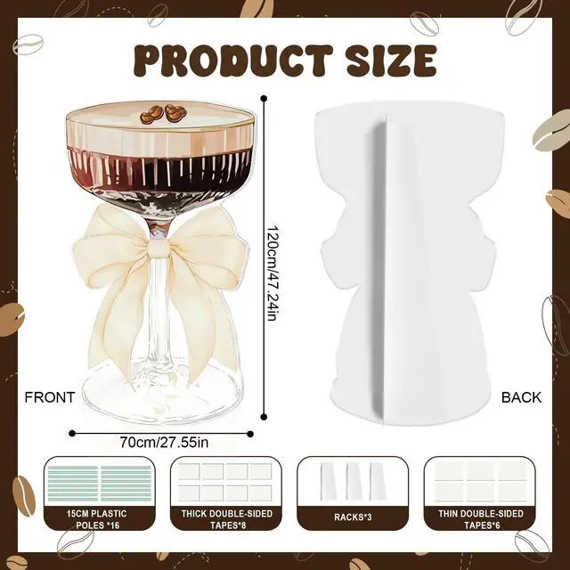 Alt view image 7 of 7 - 4 FT Espresso Martini Decorations Martini Bow Cardboard Cutout | A Tini Bit Older Birthday Cutout Stand for Women Bar Bachelorette Bridal Shower Wedding Party Decor