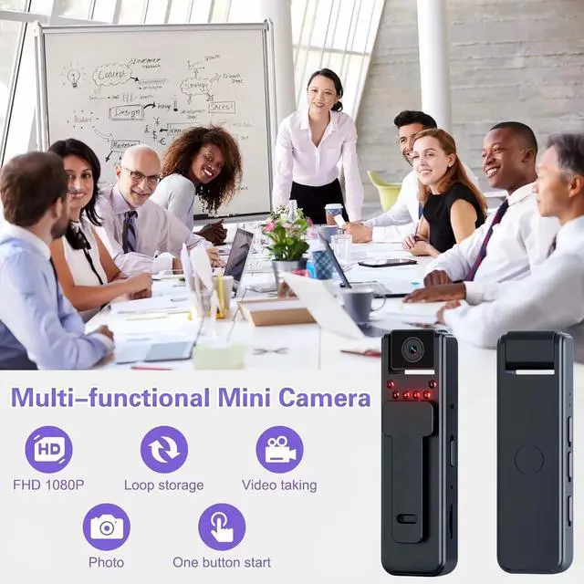 Alt view image 2 of 7 - 1080P HD Mini Body Camera, Small POV Cam with 4HR Battery and Night Vision Wearable Security Cam with Motion Detection,Loop Recording Body Cam for Meeting, Guard, Personal Recording