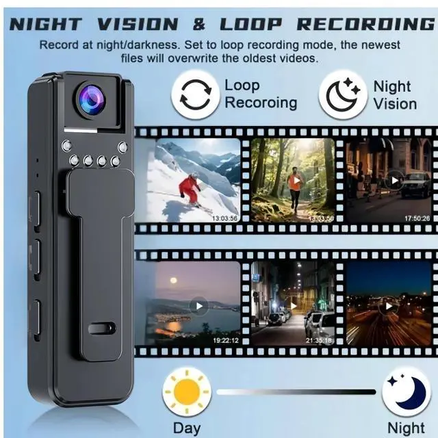 Alt view image 3 of 7 - 1080P HD Mini Body Camera, Small POV Cam with 4HR Battery and Night Vision Wearable Security Cam with Motion Detection,Loop Recording Body Cam for Meeting, Guard, Personal Recording