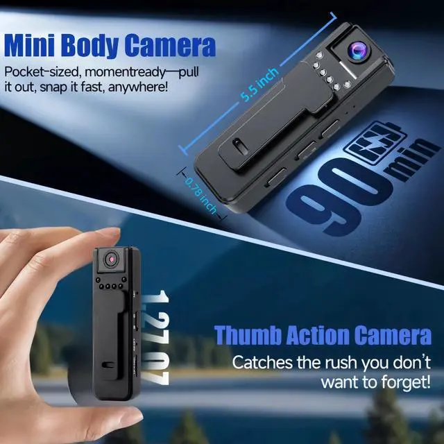 Alt view image 6 of 7 - 1080P HD Mini Body Camera, Small POV Cam with 4HR Battery and Night Vision Wearable Security Cam with Motion Detection,Loop Recording Body Cam for Meeting, Guard, Personal Recording