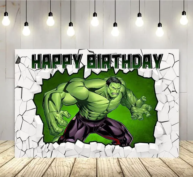 Main image of Green Superhero Backdrop for Birthday Party Supplies 5x3ft Brick Wall Photo Background for Hulk Theme Party Cake Table Decorations Baby Shower Banner