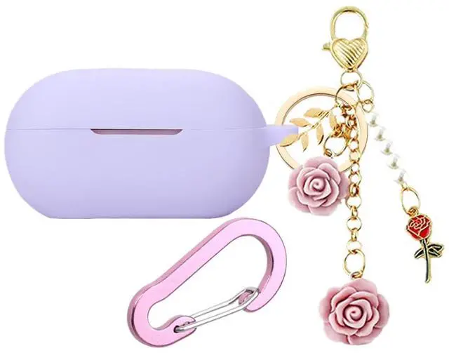 Main image of Case for Beats Solo Buds Case Cover with Flower Keychain, Cute Soft Silicone Shockproof Protective Skin Cases for Beats Solo Buds Wireless Earbuds with Carabiner for Women Girl (Purple)