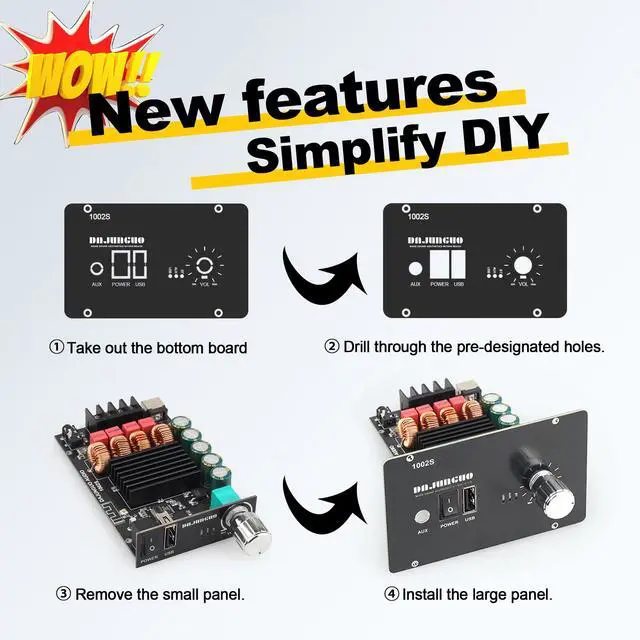 Alt view image 4 of 7 - DAJUNGUO 1002S 2.0 Bluetooth Amplifier Board with Dual TPA3116D2 Chips, 100W+100W Power Output, Wide Voltage Range of 9-24V DC, Bluetooth/USB/3.5mm AUX Input Modes Supported