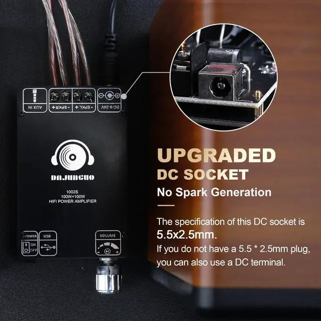 Alt view image 6 of 7 - DAJUNGUO 1002S 2.0 Bluetooth Amplifier Board with Dual TPA3116D2 Chips, 100W+100W Power Output, Wide Voltage Range of 9-24V DC, Bluetooth/USB/3.5mm AUX Input Modes Supported