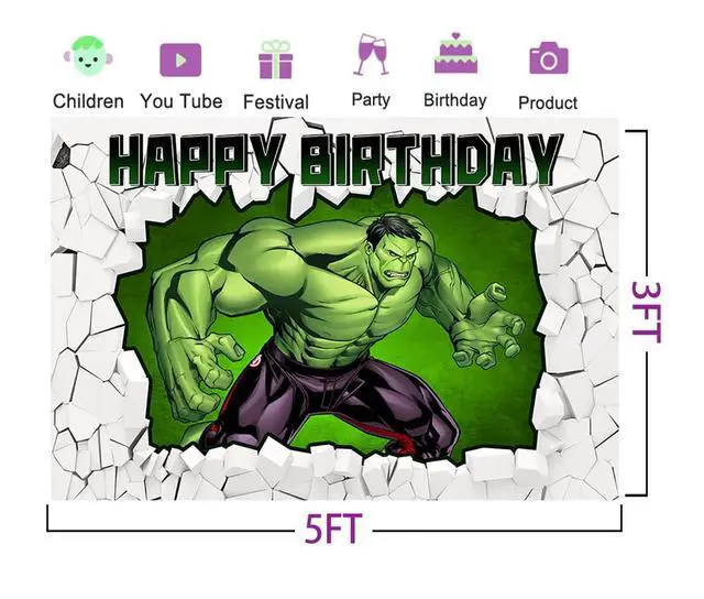 Alt view image 2 of 5 - Green Superhero Backdrop for Birthday Party Supplies 5x3ft Brick Wall Photo Background for Hulk Theme Party Cake Table Decorations Baby Shower Banner