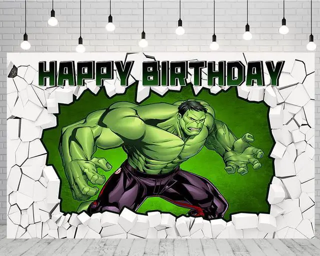 Alt view image 4 of 5 - Green Superhero Backdrop for Birthday Party Supplies 5x3ft Brick Wall Photo Background for Hulk Theme Party Cake Table Decorations Baby Shower Banner