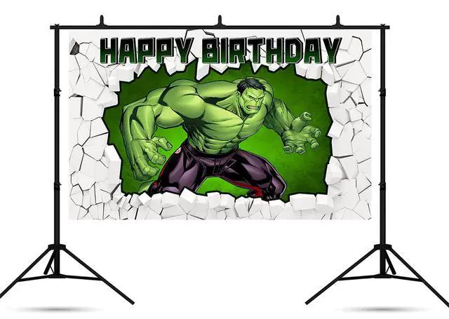 Alt view image 5 of 5 - Green Superhero Backdrop for Birthday Party Supplies 5x3ft Brick Wall Photo Background for Hulk Theme Party Cake Table Decorations Baby Shower Banner