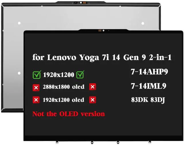 Main image of Replacement for Lenovo Yoga 7i 14" Gen 9 2-in-1 7-14AHP9 7-14IML9 2024 83DK 83DJ 83DK000AUS 83DK000BUS 83DJ0001US 83DK000FUS 1920x1200 WUXGA LCD Touch Screen Display Assembly Non-OLED Screen