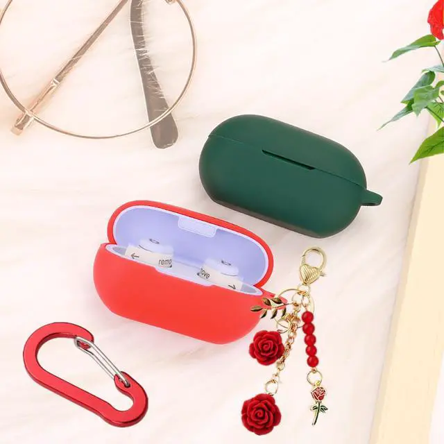 Alt view image 7 of 7 - Case for Beats Solo Buds Case Cover with Flower Keychain, Cute Soft Silicone Shockproof Protective Skin Cases for Beats Solo Buds Wireless Earbuds with Carabiner for Women Girl (Purple)