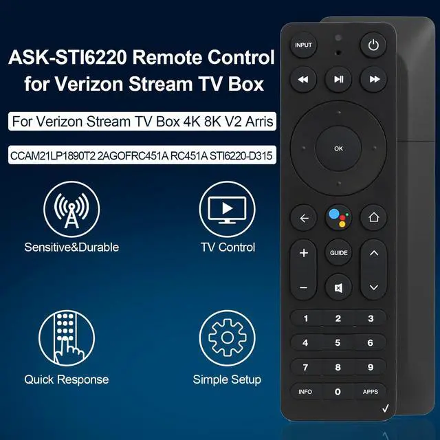 Alt view image 3 of 7 - ASK-STI6220 Voice Remote Control Compatible with Verizon Stream TV, Remote Fit for Verizon Stream TV Box 4K 8K V2 Arris Remote