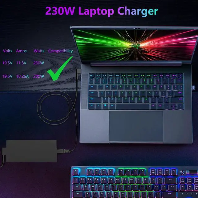 Alt view image 2 of 7 - 230W Blade Charger Compatible with Razer Gaming Laptop,Compatible with Razer Blade 14 15 16 17 RZ09-0248 RTX3060 RTX3070 Pro 17/4K RTX3080 RTX2070 RTX2080 GTX1060/1070 Laptop Charger