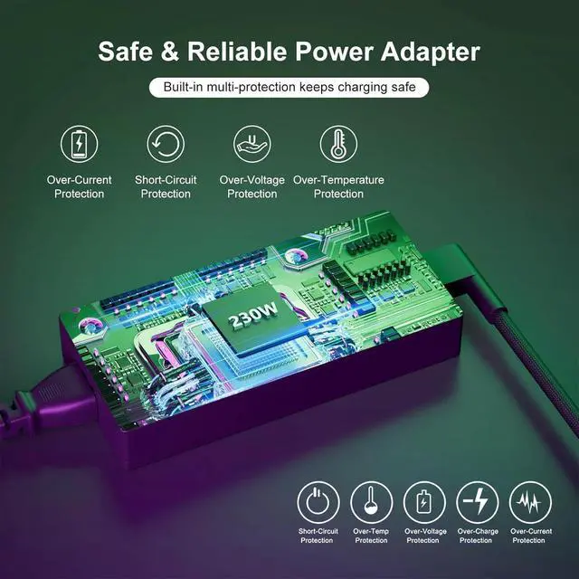 Alt view image 5 of 7 - 230W Blade Charger Compatible with Razer Gaming Laptop,Compatible with Razer Blade 14 15 16 17 RZ09-0248 RTX3060 RTX3070 Pro 17/4K RTX3080 RTX2070 RTX2080 GTX1060/1070 Laptop Charger