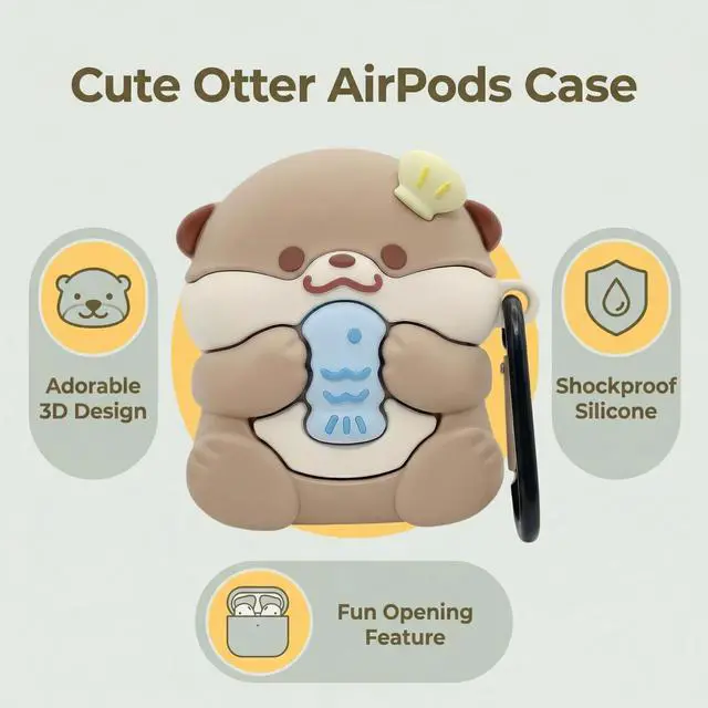 Alt view image 2 of 7 - Cute Kawaii Case for AirPods 4, Case Cover Compatible with AirPod 4th Generation 2024, Funny Otter Shockproof Protective Earbuds Cover for Air pods 4 Gen, Keychain Accessories for Girls Women
