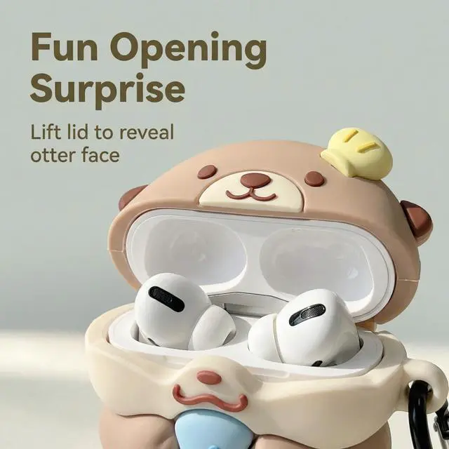Alt view image 3 of 7 - Cute Kawaii Case for AirPods 4, Case Cover Compatible with AirPod 4th Generation 2024, Funny Otter Shockproof Protective Earbuds Cover for Air pods 4 Gen, Keychain Accessories for Girls Women