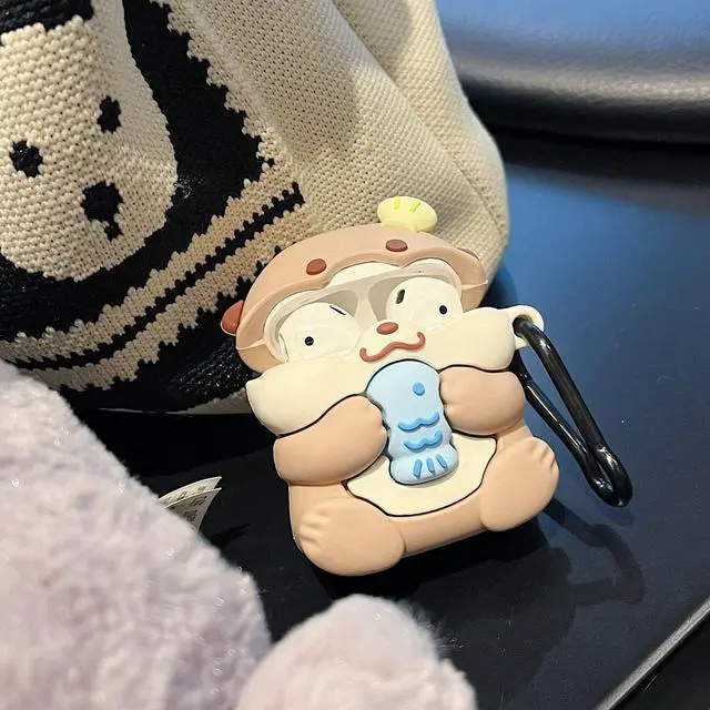 Alt view image 7 of 7 - Cute Kawaii Case for AirPods 4, Case Cover Compatible with AirPod 4th Generation 2024, Funny Otter Shockproof Protective Earbuds Cover for Air pods 4 Gen, Keychain Accessories for Girls Women