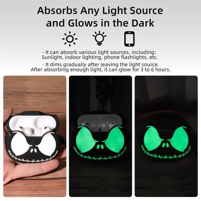 Alt view image 4 of 7 - for AirPods Pro 3 Case with Cleaner Kit, Glow in ihe Dark, Black | Cool Cartoon Funny Skull Case for Apple Airpods Pro 3rd Generation Protective Case Cover for Airpod Pro3 for Women Men