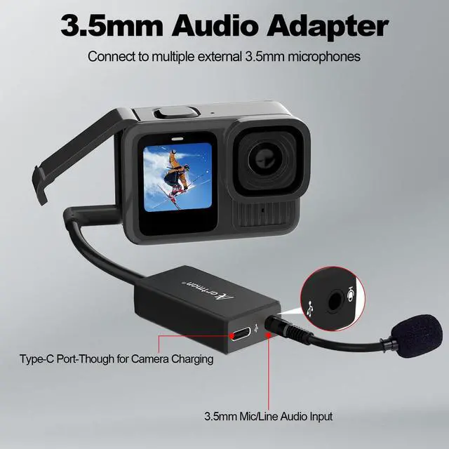 Alt view image 3 of 7 - Artman Mic Adapter Compatible with GoPro Hero 13/12/11/10/9/8/7/6/5 Black, Type-C to 3.5mm Microphone Adapter, Clear Audio for Outdoor Vlog, Travel, Action Video