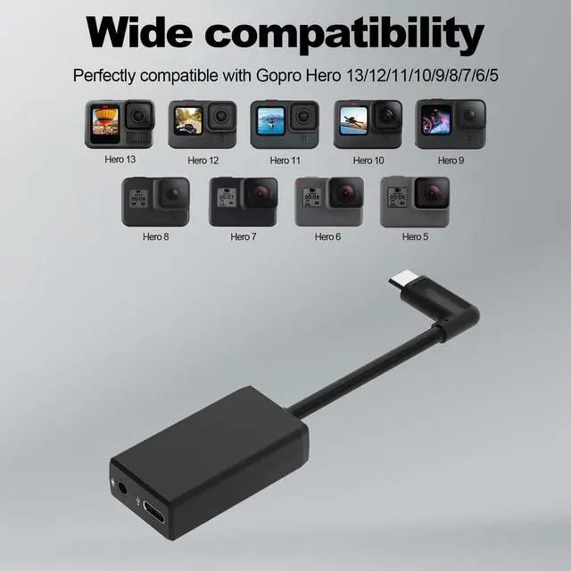 Alt view image 4 of 7 - Artman Mic Adapter Compatible with GoPro Hero 13/12/11/10/9/8/7/6/5 Black, Type-C to 3.5mm Microphone Adapter, Clear Audio for Outdoor Vlog, Travel, Action Video