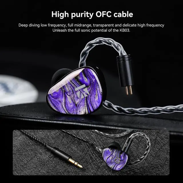 Alt view image 7 of 7 - KBEAR Alkaid KB03 in Ear Monitor Headphones, Wired Gaming Earbuds 1DD 1BA 1Bone Conduction Hybrid IEM Earphones, Beryllium-Coated Dynamic, 3D Printed Resin Cavity in Ear Monitor for Musician, Green
