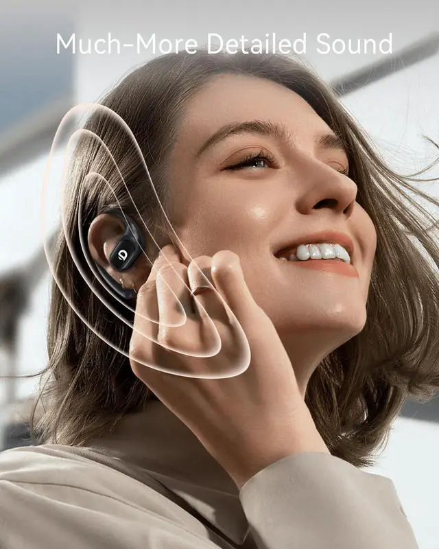 Alt view image 3 of 7 - Open Ear Earbuds, True Wireless Open Ear Headphones with Earhooks, Air Conduction Earphones, Touch Control, Dual Noise-Cancelling Mics, Up to 30 Hours Power with Case, IPX5, Workouts, Yoga, Running
