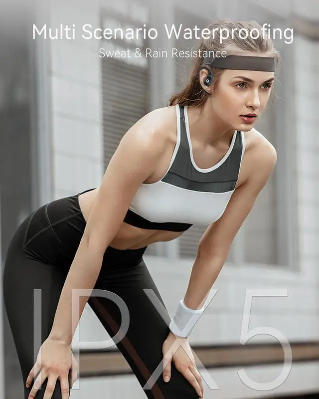 Alt view image 6 of 7 - Open Ear Earbuds, True Wireless Open Ear Headphones with Earhooks, Air Conduction Earphones, Touch Control, Dual Noise-Cancelling Mics, Up to 30 Hours Power with Case, IPX5, Workouts, Yoga, Running
