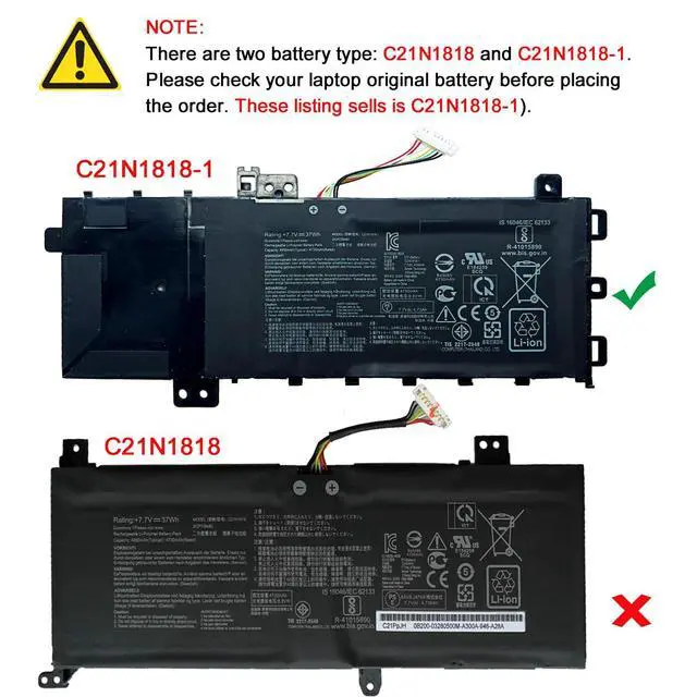 Alt view image 2 of 6 - C21N1818-1 Laptop Battery for ASUS VivoBook 15 F512FA F512DA X512JA F512FB F512FJ F512FL F512UA X512FJ X512FL X512JF X512JP X512DK R564JA S512DK S512FA Series 0B200-03190800 2ICP7/54/83