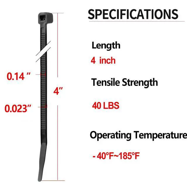 Alt view image 2 of 6 - 3000 Pack 4 Inch Black Zip Ties, 40 LBS Heavy Duty Cable Ties, UV Resistant Nylon Wire Ties, Self-Locking Plastic Straps for Indoor & Outdoor Use