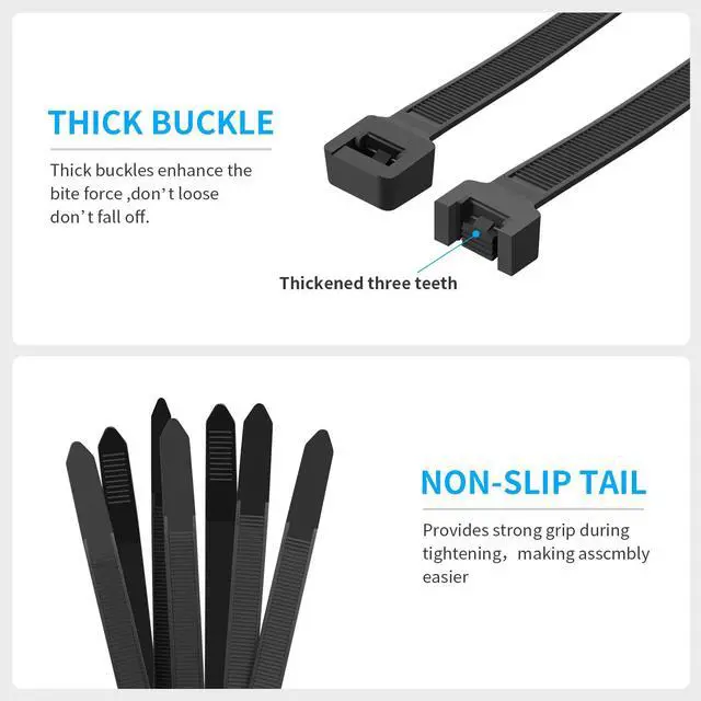 Alt view image 4 of 6 - 3000 Pack 4 Inch Black Zip Ties, 40 LBS Heavy Duty Cable Ties, UV Resistant Nylon Wire Ties, Self-Locking Plastic Straps for Indoor & Outdoor Use