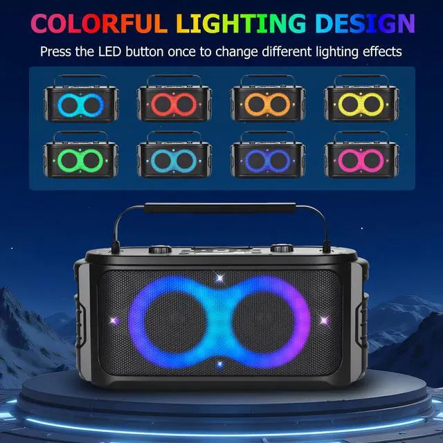 Alt view image 4 of 7 - Portable Bluetooth Speaker 300W Peak Big Powerful Loud Sound Deep Bass Large Wireless Boombox with Subwoofer DSP Led Light for Home Party Outdoor Gatherings Camping Backyard