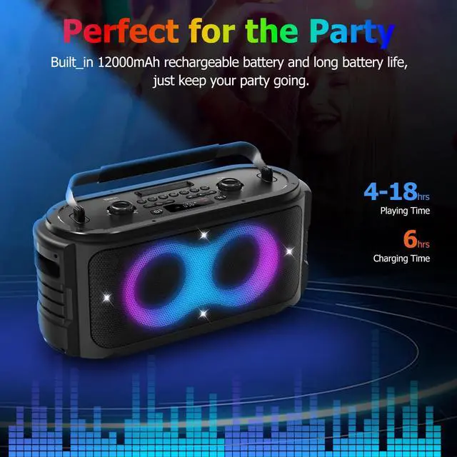 Alt view image 5 of 7 - Portable Bluetooth Speaker 300W Peak Big Powerful Loud Sound Deep Bass Large Wireless Boombox with Subwoofer DSP Led Light for Home Party Outdoor Gatherings Camping Backyard
