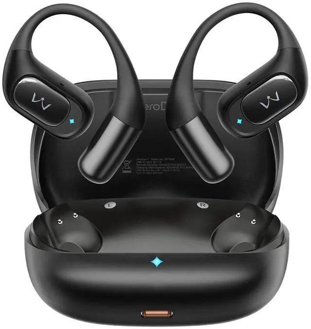 Main image of Open-Ear Headphones, True Wireless Headphones Bluetooth 5.4 Light Earbuds, Ultra Comfort Earhooks, 35H Playtimes, Clear Calls, Air Conduction Stereo Sound with 15mm Drivers for Workouts (Black)