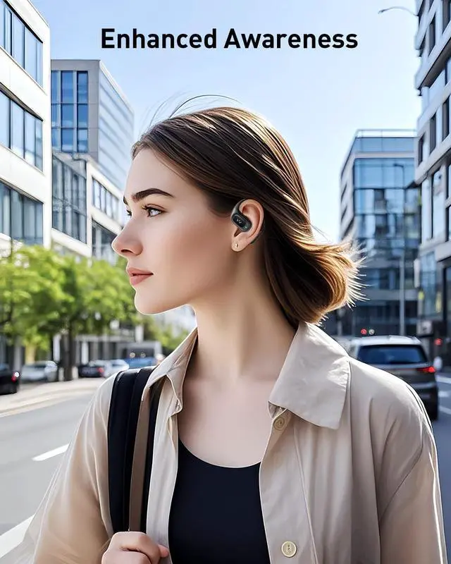 Alt view image 6 of 6 - Open-Ear Headphones, True Wireless Headphones Bluetooth 5.4 Light Earbuds, Ultra Comfort Earhooks, 35H Playtimes, Clear Calls, Air Conduction Stereo Sound with 15mm Drivers for Workouts (Black)