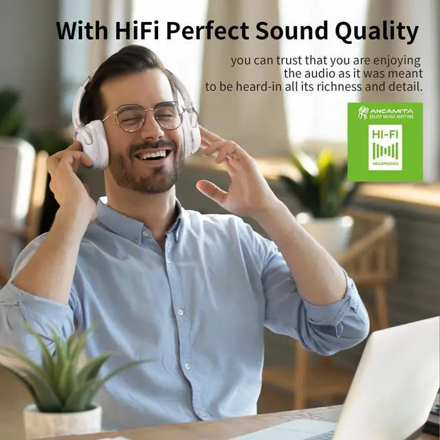 Alt view image 2 of 7 - Hybrid Active Noise Cancelling Headphones, Wireless Over Ear Bluetooth | 50H Long ANC Playtime, Rotatable and Foldable, HiFi Audio Deep Bass, Customized EQ via APP, Transparency Mode (Cream White)