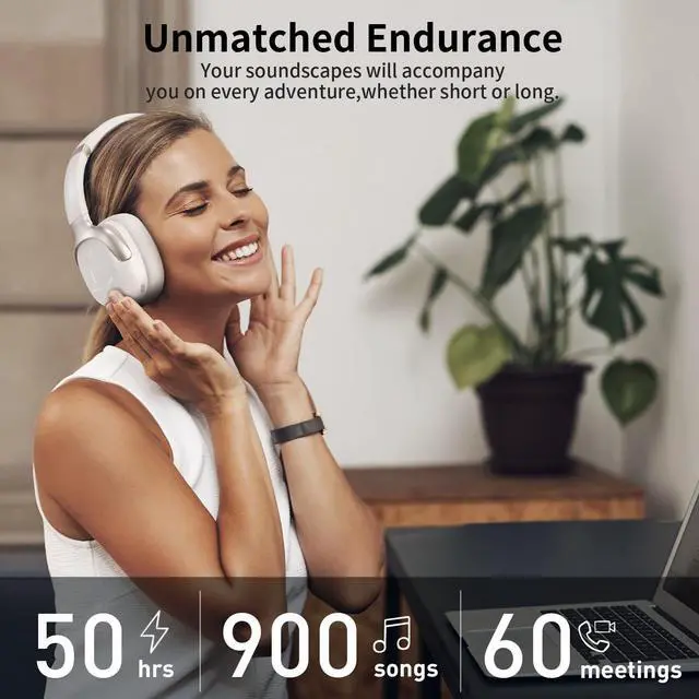 Alt view image 3 of 7 - Hybrid Active Noise Cancelling Headphones, Wireless Over Ear Bluetooth | 50H Long ANC Playtime, Rotatable and Foldable, HiFi Audio Deep Bass, Customized EQ via APP, Transparency Mode (Cream White)