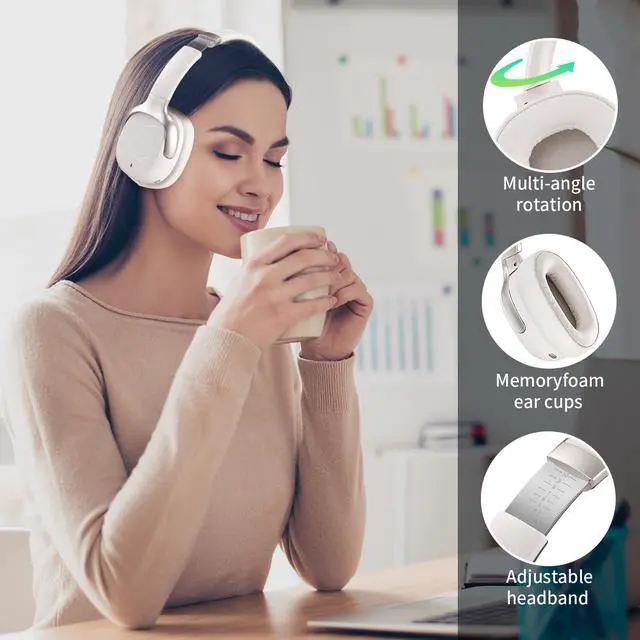 Alt view image 4 of 7 - Hybrid Active Noise Cancelling Headphones, Wireless Over Ear Bluetooth | 50H Long ANC Playtime, Rotatable and Foldable, HiFi Audio Deep Bass, Customized EQ via APP, Transparency Mode (Cream White)