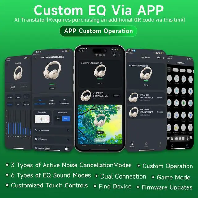 Alt view image 7 of 7 - Hybrid Active Noise Cancelling Headphones, Wireless Over Ear Bluetooth | 50H Long ANC Playtime, Rotatable and Foldable, HiFi Audio Deep Bass, Customized EQ via APP, Transparency Mode (Cream White)
