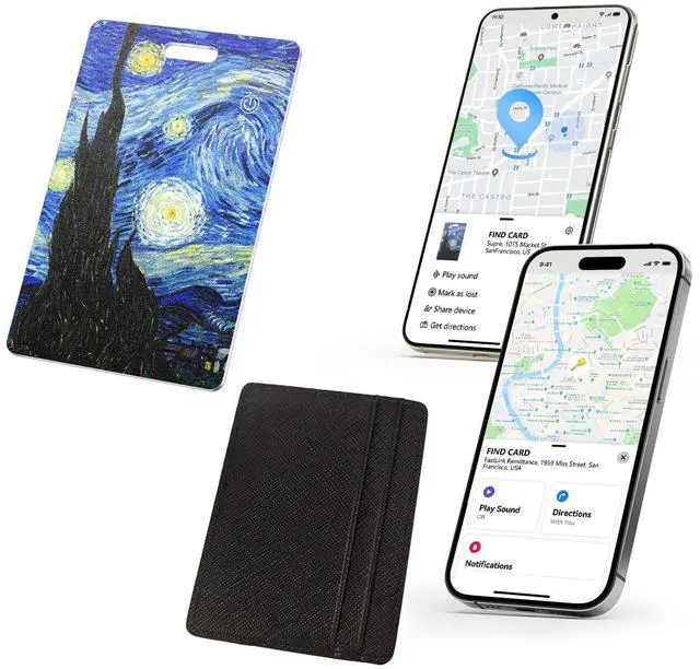 Main image of Wallet Tracker Card (iOS & Android) Wireless Charging & 1-Year Battery, Ultra-Thin IP68 Waterproof Smart Card Works with Apple Find My & Google Find My Device for Wallet, Passport, Luggage