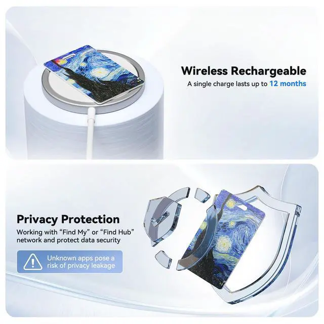 Alt view image 5 of 7 - Wallet Tracker Card (iOS & Android) Wireless Charging & 1-Year Battery, Ultra-Thin IP68 Waterproof Smart Card Works with Apple Find My & Google Find My Device for Wallet, Passport, Luggage