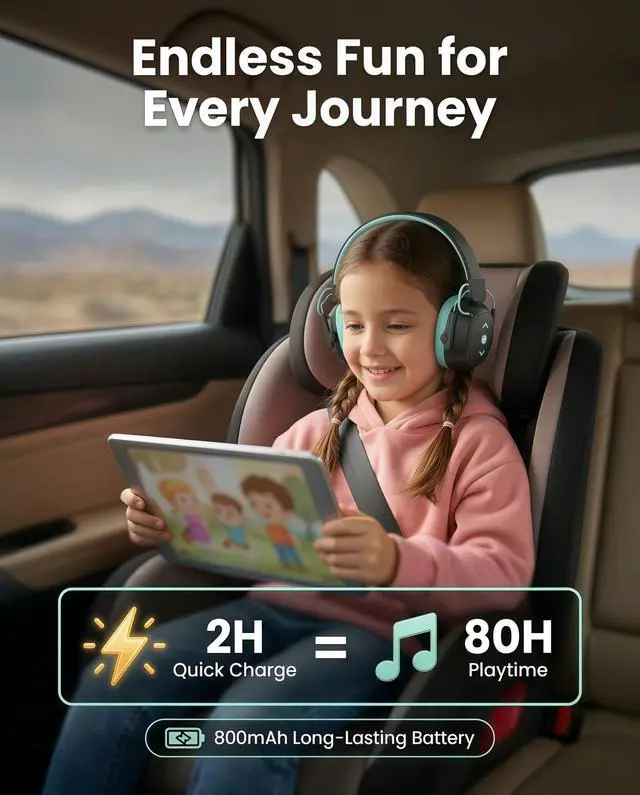 Alt view image 7 of 7 - Kids Bluetooth 6.0 Safety Earmuff for Kids, 29dB SNR Noise Cancelling Headphones with 94dB Lock Noise Reduction, 80H Playtime, Hearing Protection for Autism, Travel, Monster Jam, Black