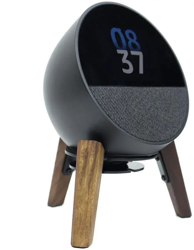 Main image of Desk Speaker Stand Compatible for Echo Spot and Homepod Mini Wooden Legs Stand Protect Mount Holder for All Suitable Sized Smart Speaker (Black Walnut)