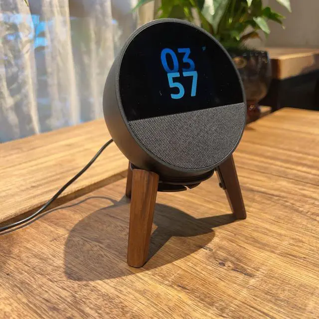 Alt view image 2 of 7 - Desk Speaker Stand Compatible for Echo Spot and Homepod Mini Wooden Legs Stand Protect Mount Holder for All Suitable Sized Smart Speaker (Black Walnut)
