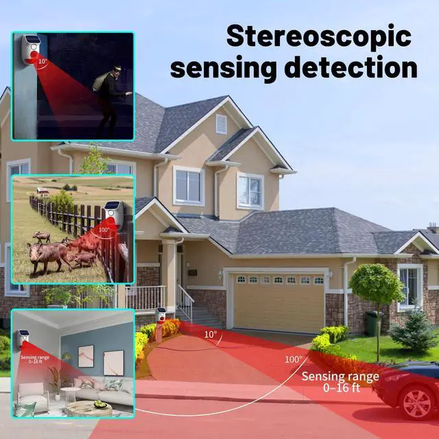 Alt view image 3 of 7 - Solar Motion Sensor Alarm - 120dB IP65 Waterproof Security Siren with Strobe Light, 3 Modes for Yard/Farm/Home,16-26ft Pet-Friendly Detection (Buzzer Alarm)