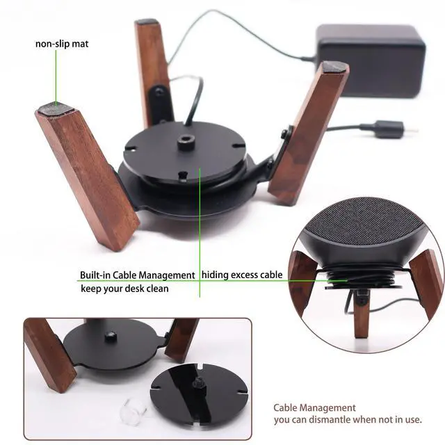 Alt view image 4 of 7 - Desk Speaker Stand Compatible for Echo Spot and Homepod Mini Wooden Legs Stand Protect Mount Holder for All Suitable Sized Smart Speaker (Black Walnut)