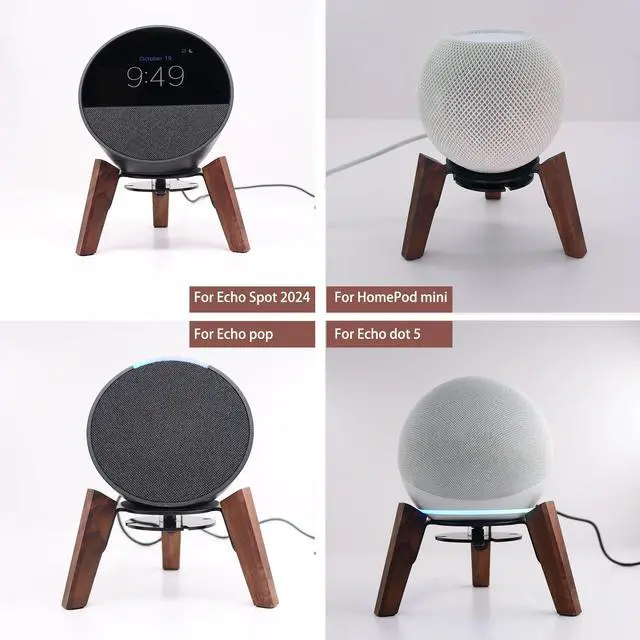 Alt view image 5 of 7 - Desk Speaker Stand Compatible for Echo Spot and Homepod Mini Wooden Legs Stand Protect Mount Holder for All Suitable Sized Smart Speaker (Black Walnut)
