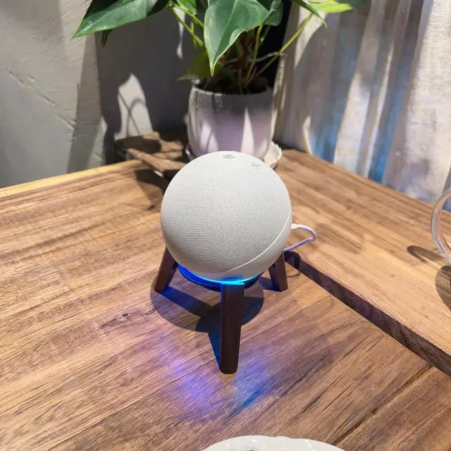 Alt view image 7 of 7 - Desk Speaker Stand Compatible for Echo Spot and Homepod Mini Wooden Legs Stand Protect Mount Holder for All Suitable Sized Smart Speaker (Black Walnut)