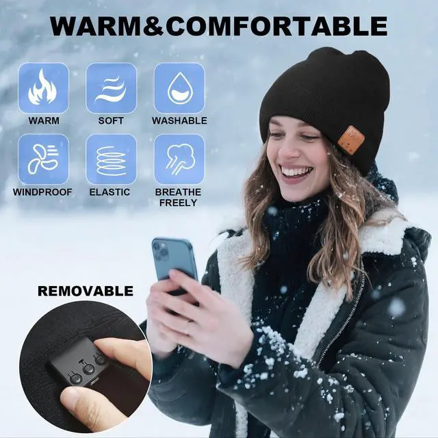 Alt view image 5 of 7 - Washable Bluetooth Beanie Hat with Wireless Stereo Over Ear Headphones Headsets Earphone Speaker Hands Free